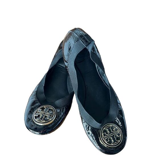 Tory Burch Caroline Women\'s Black Patent Leather Slip On Ballet Flats Size 7M